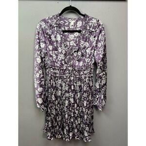 Cato Womens Floral Dress‎ Womens Medium Purple White Pleated Ruffle Stretch